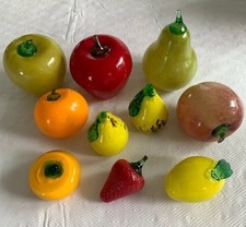 VTG 10 Murano Style Blown Glass Fruits Strawberry Apple Pear Peach Lemons MCM