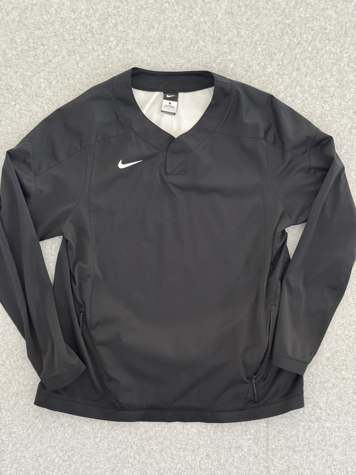 Nike Vapor Jacket Black Windbreaker Pullover Baseball Warm Up Snap Button Large