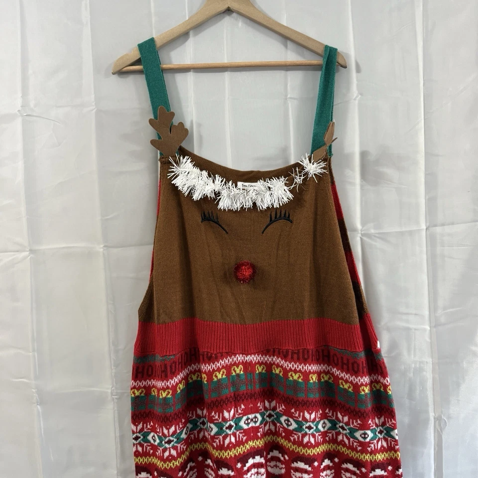 Suéter Feo Navidad Para Mujer Plus 3X Mono Reno Fiesta Vacaciones Rojo 3D Foto 2 de 4