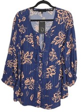 NUEVA Blusa Fred David Borlas BOHO Estilo Campesino Cuello en V Talla 2X Mujer Azul...