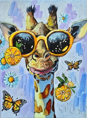 Cool Giraffe Oil Painting 18x24cm Animals Original Painting on Canvas