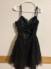Black Spaghetti Strap Sequin with Tulle Mini Dress Size 2 NWT Free Shipping New