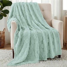 Sage Green Checkered Fleece Throw Blanket 50x60" for Couch/Sofa