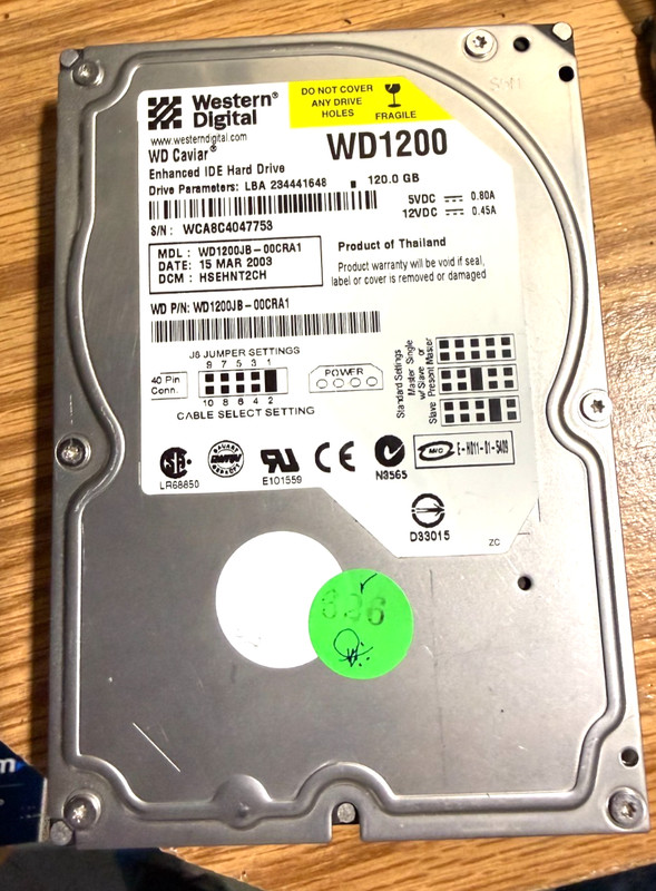 Western Digital Caviar 120GB Internal 7200RPM 3.5" (WD1200JB-00CRA1) HDD, good!