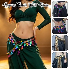 Belly Dance Hip Scarf with Sequin Tassel Shiny Waist Chain Belt for Jazz Dance