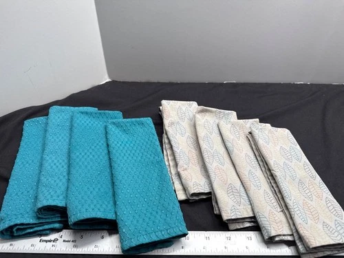 Norwex Recycled BacLock Microfiber Cloths Set Of 8 4 Teal & 4 Leaf Pattern Desi