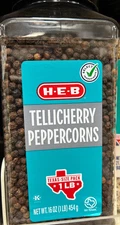 H‑E‑B Texas Originals Tellicherry Peppercorns Pepper Spice Bbq 1lb Size 16oz HEB