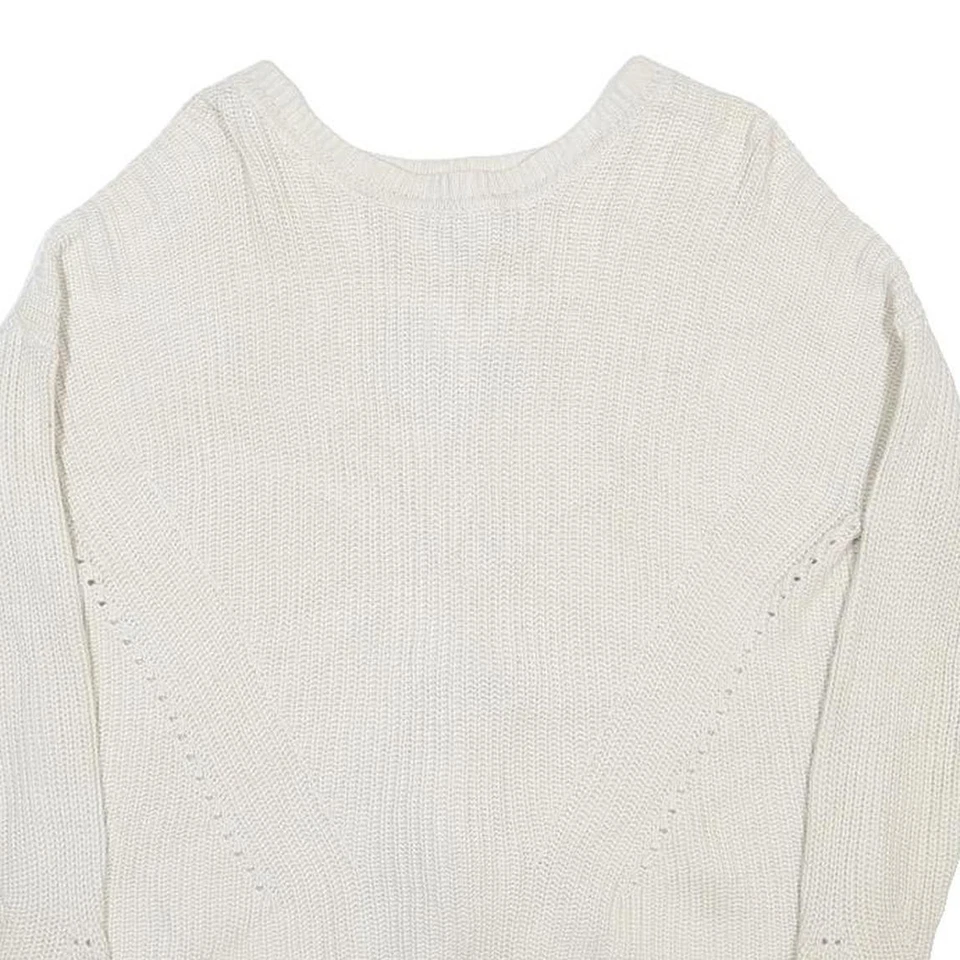 LUCKY BRAND Pull Femme Blanc Uni Col Rond En Maille Côtelée Lacet Au Dos - Photo 2/4