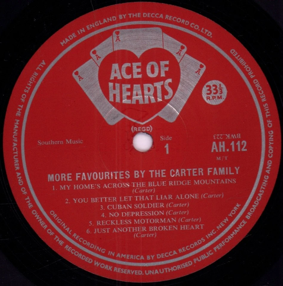 Carter Family Plus De Favoris Par LP Vinyle UK Ace Of Hearts Pressage Mono 1966 - Photo 3/3