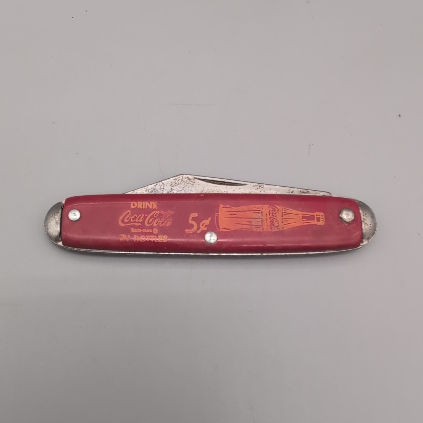 Vintage Coca Cola 5 Cents Red Folding Pocket Knife Stamped USA