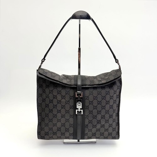 GUCCI Shoulder Bag Purse Jackie GG Canvas Leather Charcoal Authentic - Bild 21 von 24