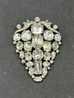 Vtg Fur Dress Clip Brooch Silver Tone W/Clear Glass Unsigned Eisenberg? 3” Long