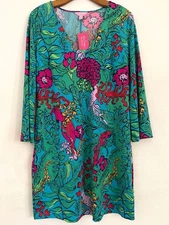 Lilly Pulitzer Jade Dress M Multicolor Shake Your Tail Feather Tropical Peacock