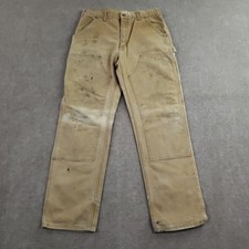Carhartt Double knee Carpenter Pants Men 34x31 Brown Tan Canvas Workwear Utility
