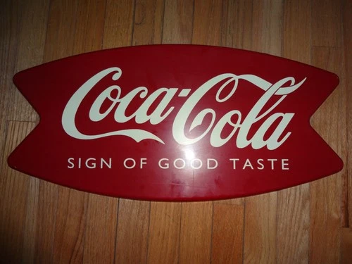 Vintage Coca Cola Fishtail Metal Red Advertising Sign of Good Taste 24" - 1996