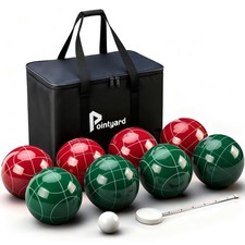 Pointyard 107mm Bocce Ball Set - 8 Resin Balls, 1 Pallino, Bag, Tape Red/Green 