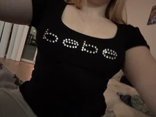 Y2K Gem Bebe Ribbed Short Sleeve Cute Bling Top