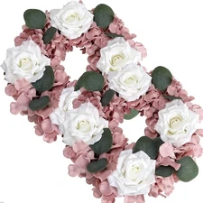 Artificial Flower Candle Rings - 6 Inch Inner Rose Floral Wreaths with Butterfli