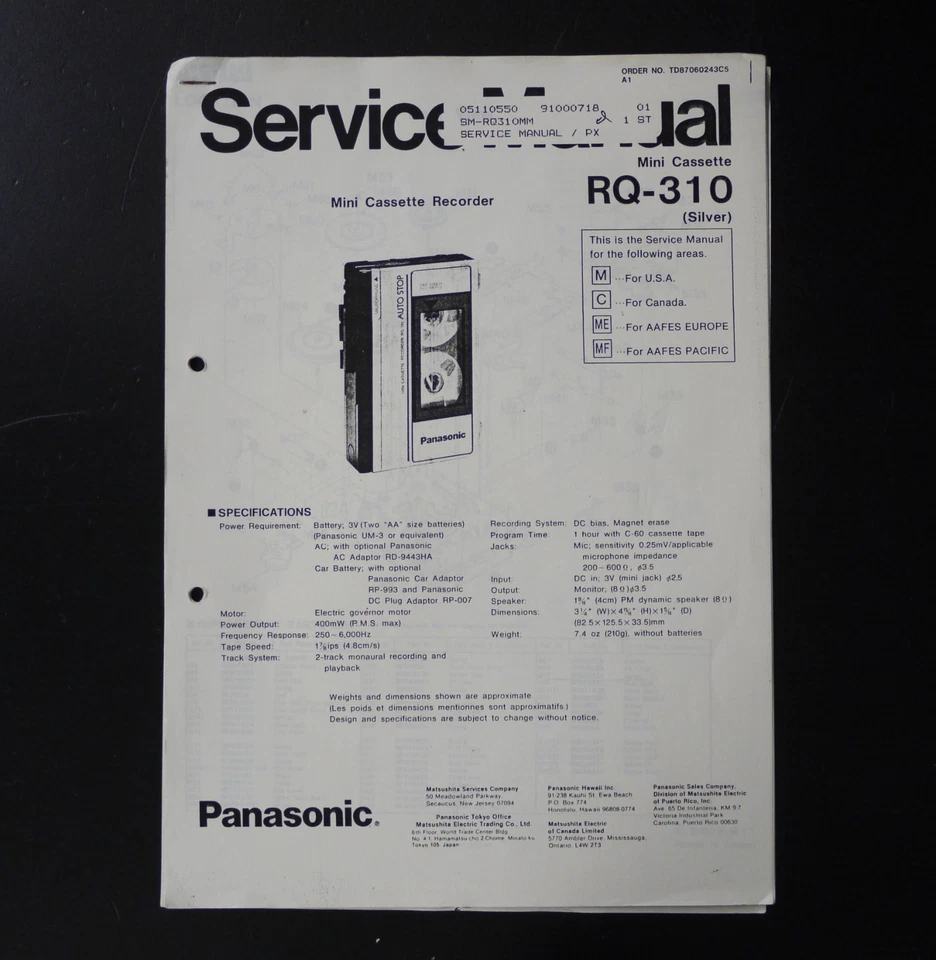 Original Service Manual für Panasonic RQ-310 Walkman/Mini Cassette Recorder! S33 - Bild 1 von 1