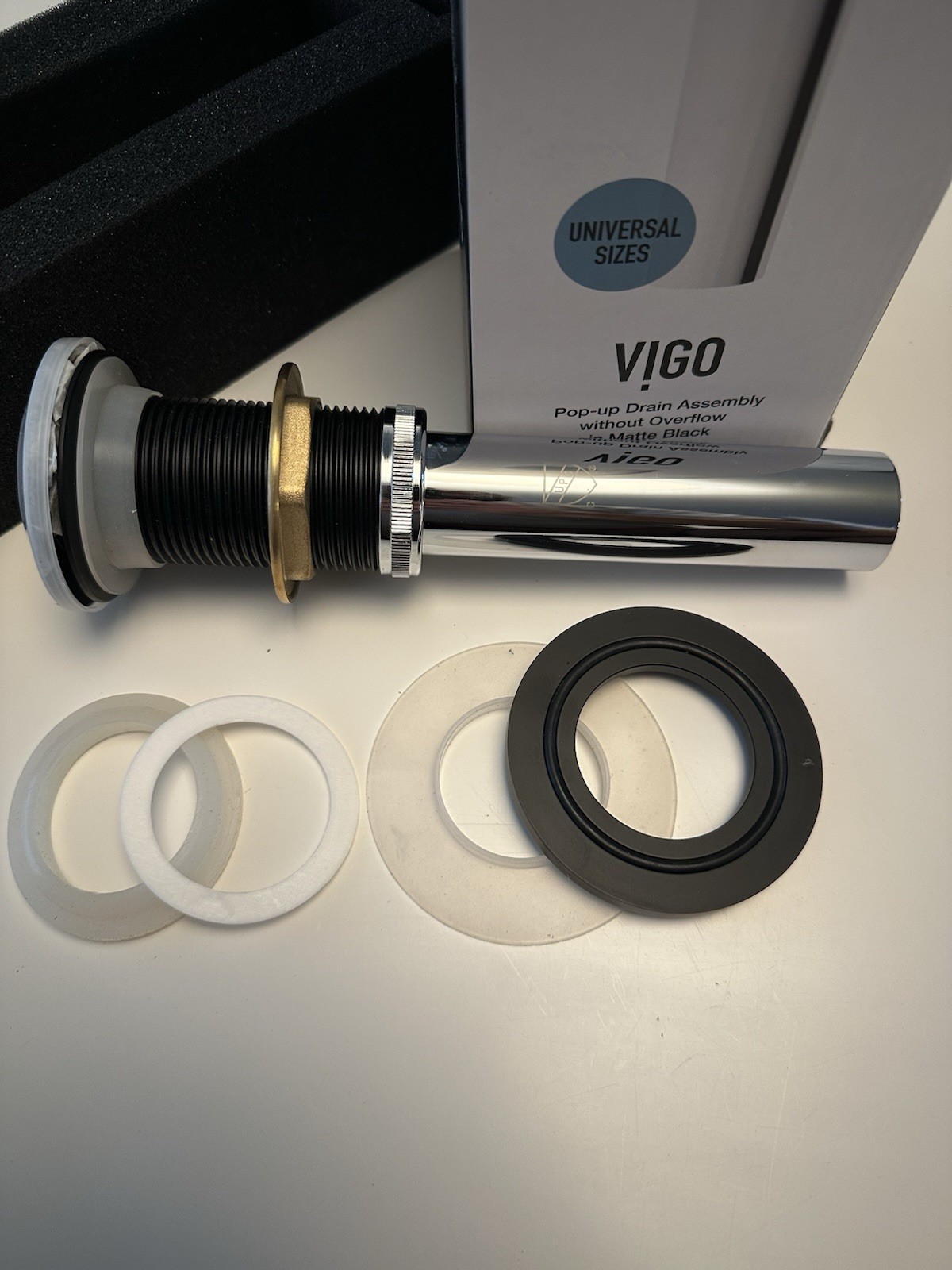 Vigo Matte Black Push/Pop-Up Drain Assembly VG07000MB Without Overflow Fits 1.75