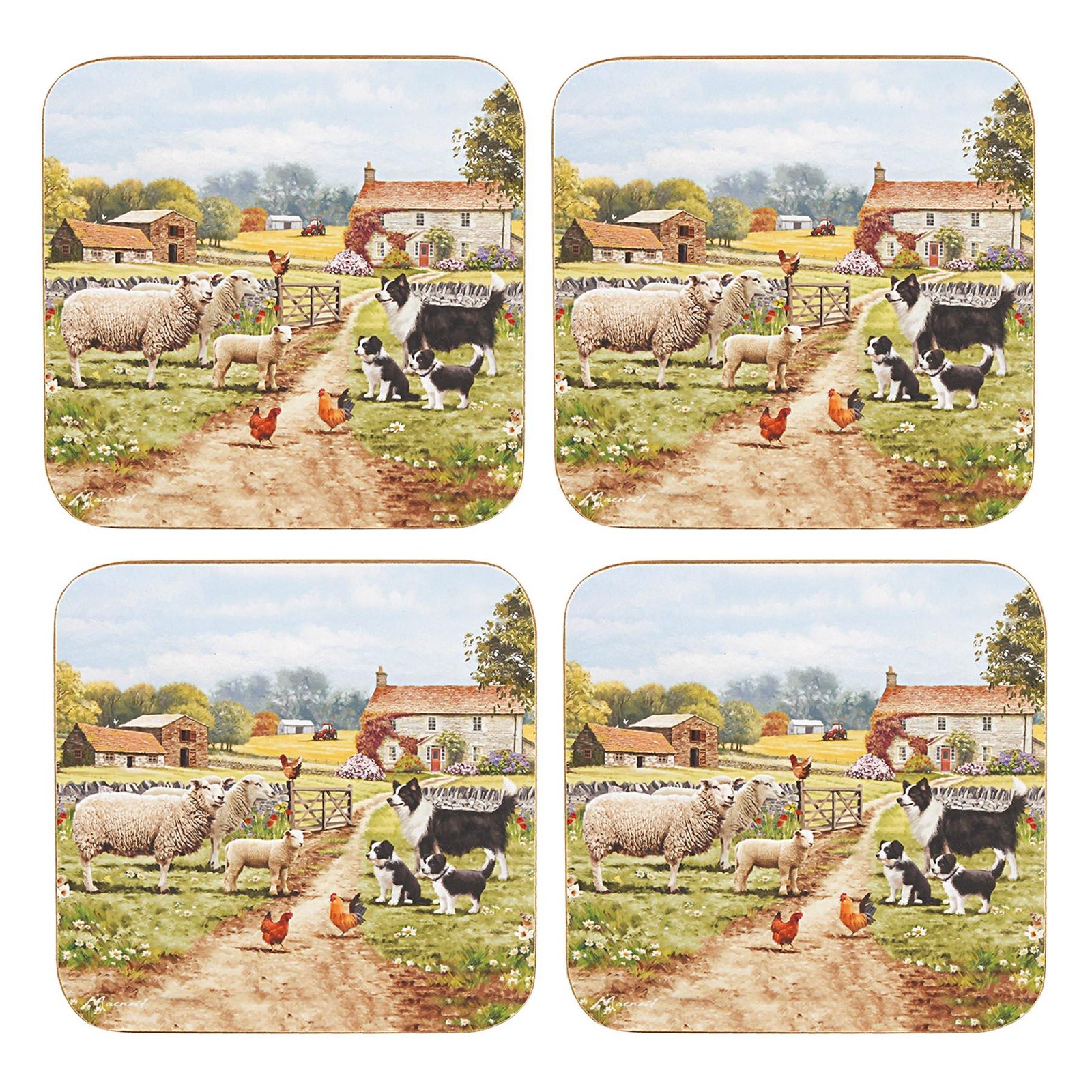 Collie and Sheep Coasters Set of 4 Corked Backed Tableware