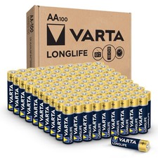 Varta Longlife AA Batteries 100 Pack, Alkaline Double A Battery