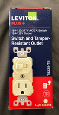 New Leviton Plus Switch  Tamper Resistant Outlet 15A 120V T5225-TS Light Almond