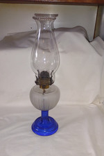 Antique/Vtg Deep Cobalt Blue Pedestal Frosted Font Oil Lamp 15.5" Pat'd 1892