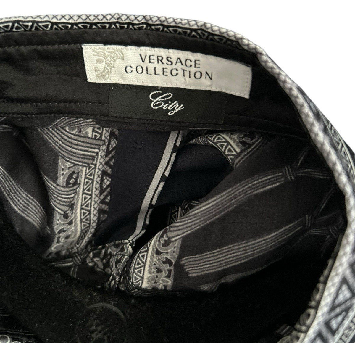 Versace Collection City Men's Size 42 100percent Silk Shirt Blue Gray Button Front EUC image 7
