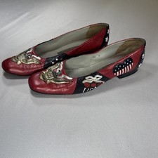 Vintage Margaret Jerrold USA Patriotic Washington Leather Appliqu Shoes Sz 10 N