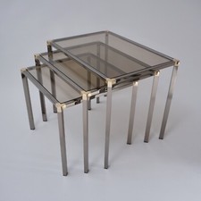 Kesterport Harrods vintage nest of tables graphite chrome gold glass, 1980's UK