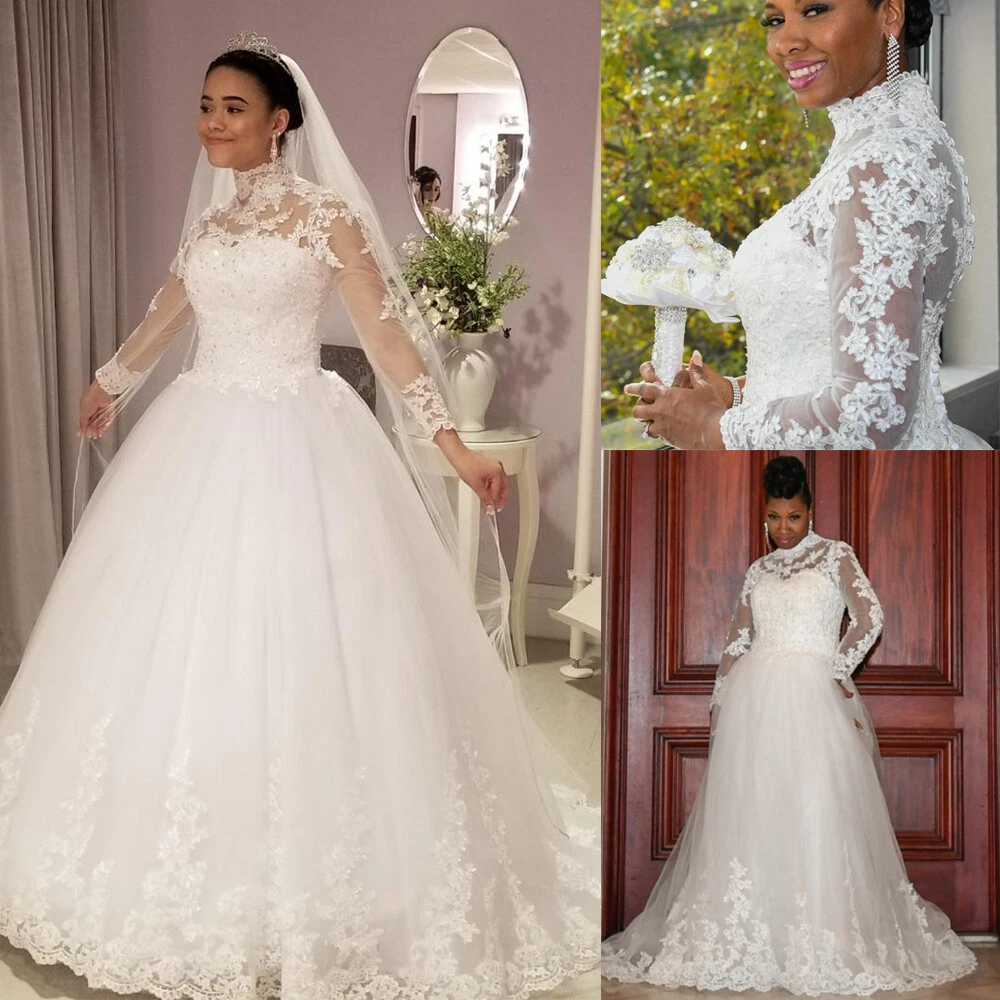 High neck wedding top dress long sleeve