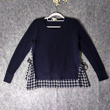 Loft Ann Taylor Pullover S Navy Mix Media Waffle Knit Preppy Feminine Casual