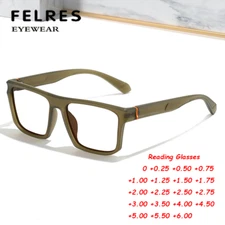 TR90 Frame Anti Blue Light Reading Glasses Men Sports Square Presbyopic Glasses