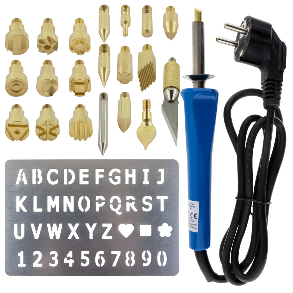 Set di saldatori per pittura a fuoco, 25 pezzi, set di pirografia, pistone per pittura a fuoco per legno, - Immagine 2 di 4