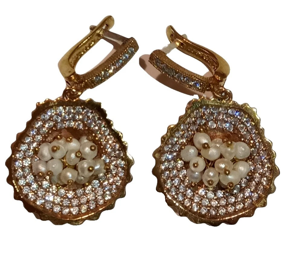 Perla Topacio Pendientes de Moda de Bronce