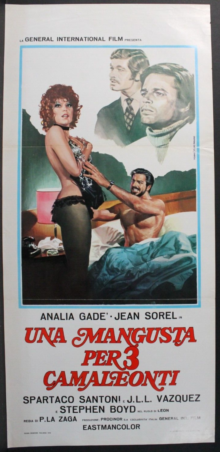 Locandina originale film UNA MANGUSTA PER 3 CAMALEONTI (1973) - Regia di Pedro Lazaga