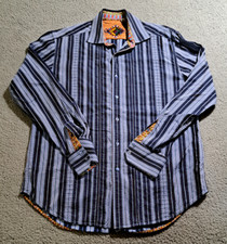 Robert Graham Mens Striped Flip Cuff Long Sleeve Button Up Shirt/Size Large
