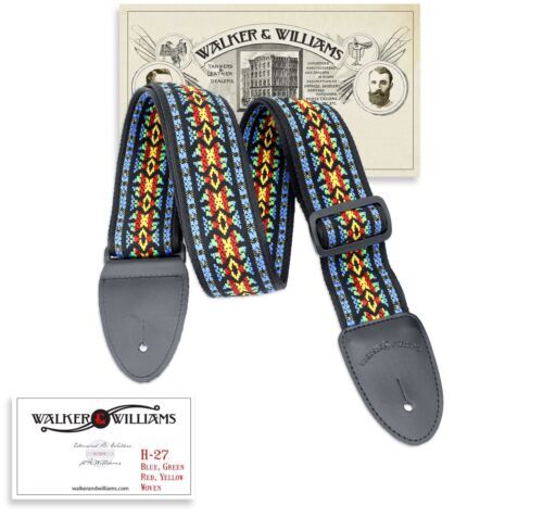 Walker And Williams GB-23 Handmade Vintage Finish Latigo Tan Padded Guitar Strap with Fleur De Lis & French Chain Design For Acoustic, Electric, And Bass Guitars
