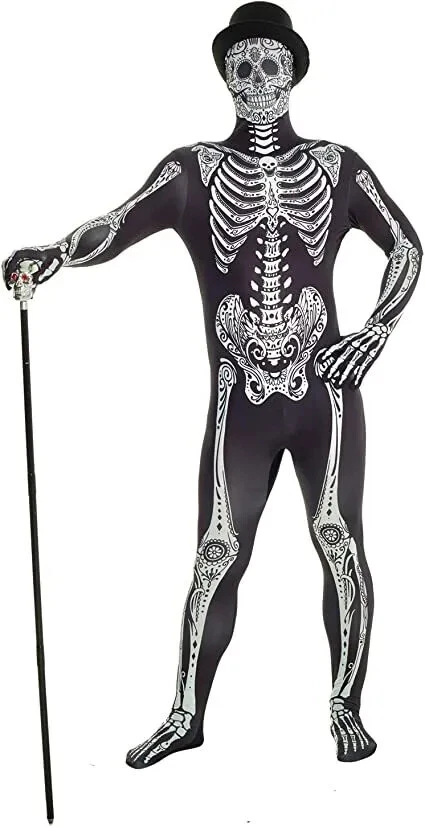 Disfraz Morphsuit Día de los Muertos Día de los Muertos Adulto Esqueleto Halloween Foto 3 de 4