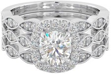 Ladies 3 piece Wedding Engagement Brilliant Round Cut Halo Ring Set -UK Seller