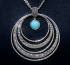 Michael Dawkins Sterling Starry Night Turquoise Hammered Rings Large Pendant