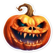Scary Pumpkin Halloween, Vinyl Decal Sticker, Indoor Outdoor, 3 Sizes, 9402