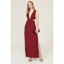 Fame & Partners Firedust Red Plunge Cut Out Sleeveless Slit Gown Size 4