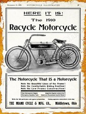 1910 Miami Cycle & Mfg. Co. Racycle Motorcycles New Metal Sign: Middletown, Ohio