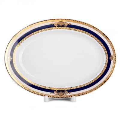 12.5''Marie Antoinette Oval Plate Serving Plate Czech Porcelain Platter Blue Gold