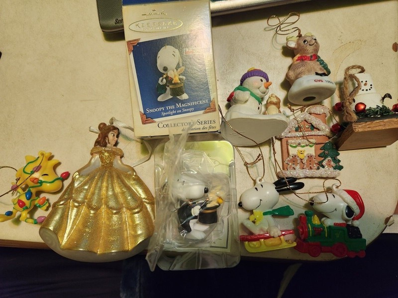 Lot of 11 Ornaments Princess House, Disney, Hallmark, CVS Snoopy Series All Used