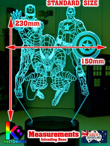 Avengers Personalised 3 Superheros 3D LED Night Light 7 Colour Change Room Lamp - Picture 2 of 15