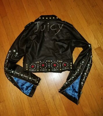 JUICY COUTURE Studded Distressed Brittany Spears Motorcycle Biker Jacket 2004 XS