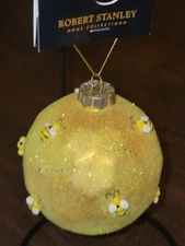 Honey Bee Yellow Glittery 4" Ball Glass Christmas Tree Ornament Robert Stanley